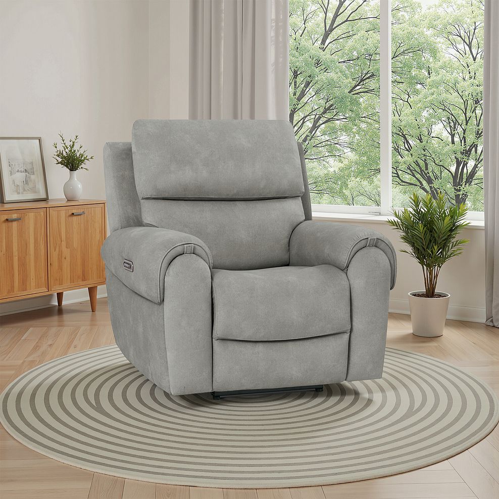 Ezra Electric Recliner Armchair in Dexter Stone Fabric 1