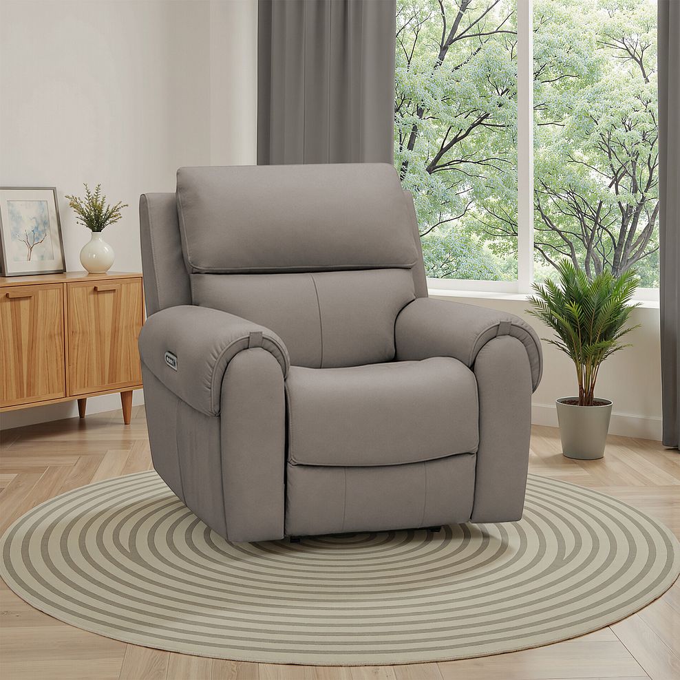 Ezra Electric Recliner Armchair in Oyster Leather 1
