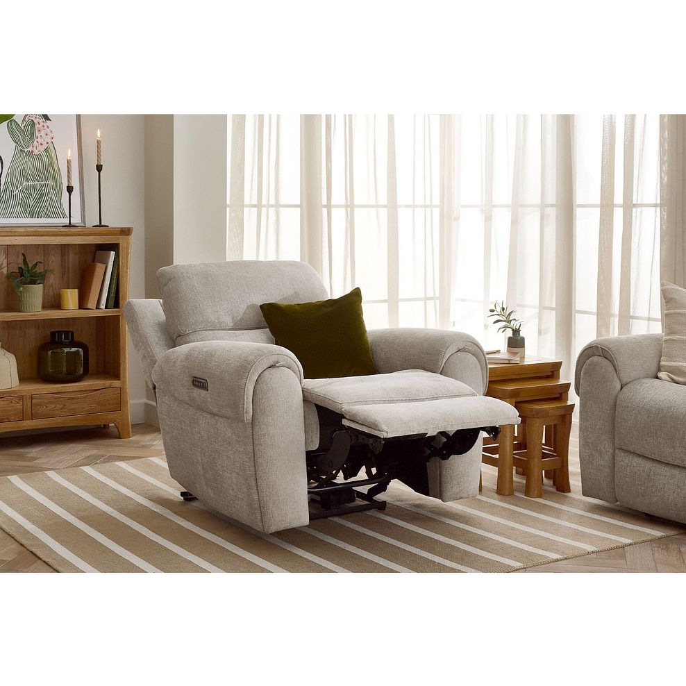 Ezra Electric Recliner Armchair with Power Headrest  Lumbar Support in Darwin Mink Fabric 2