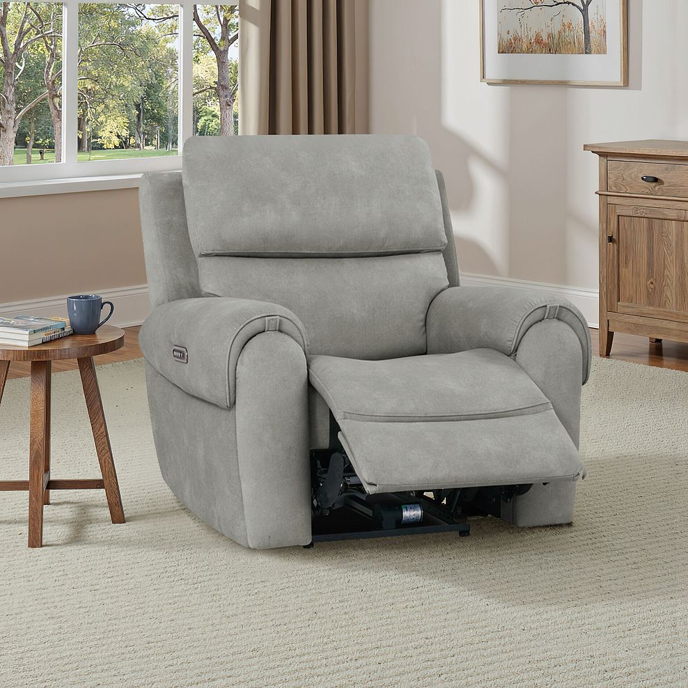 Ezra Electric Recliner Armchair with Power Headrest & Lumbar Support in Dexter Stone Fabric 1