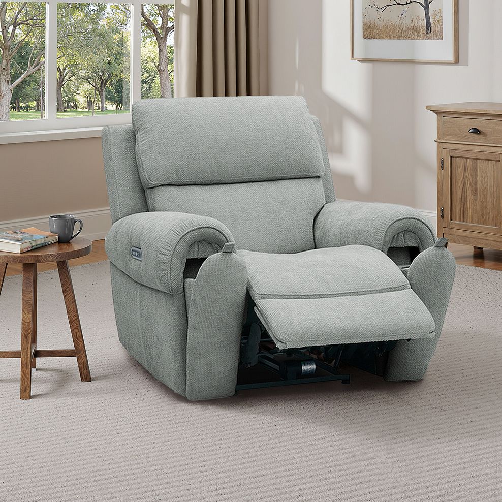 Ezra Electric Recliner Armchair with Power Headrest & Lumbar Support in Hopsack Platinum Fabric 1