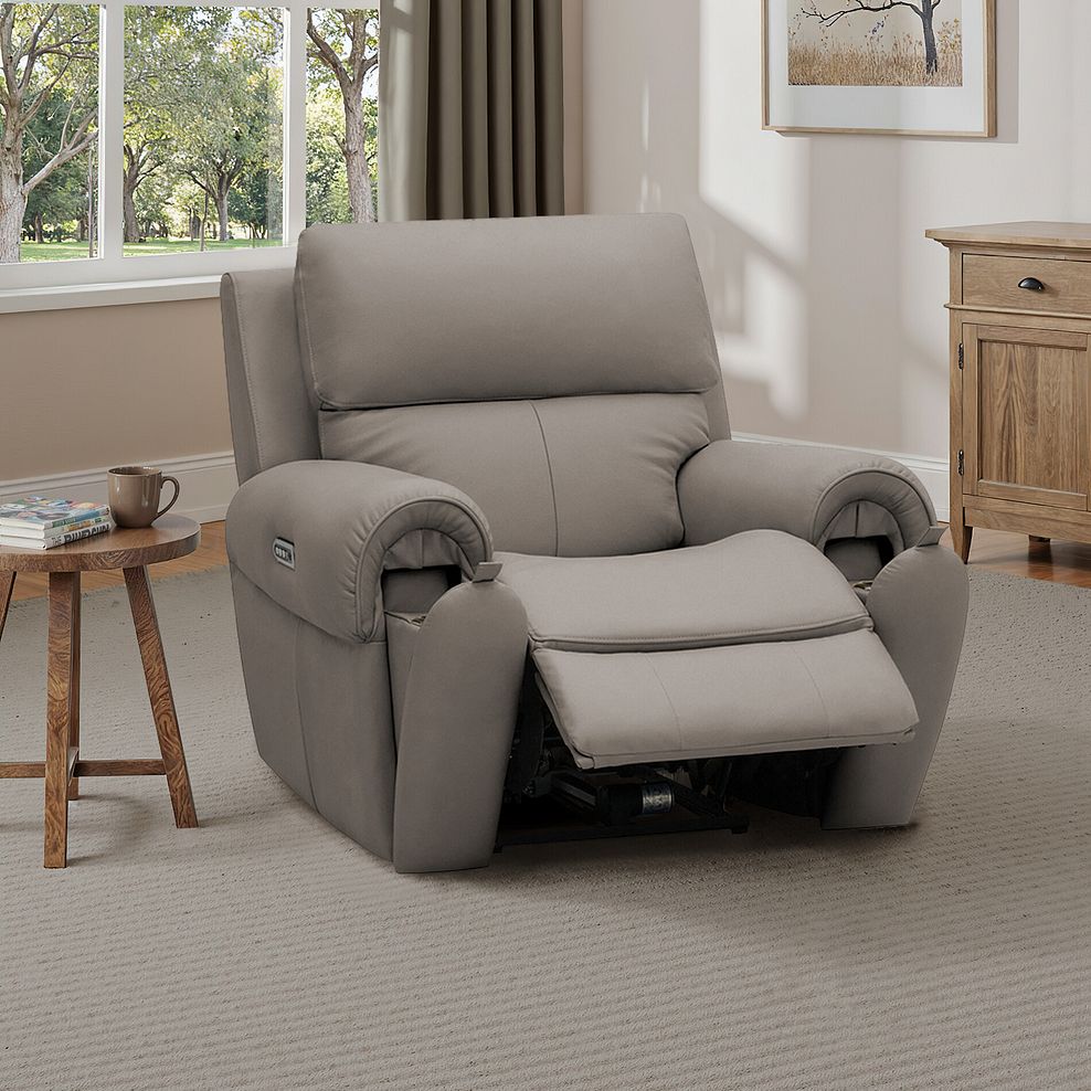 Ezra Electric Recliner Armchair with Power Headrest & Lumbar Support in Oyster Leather 1