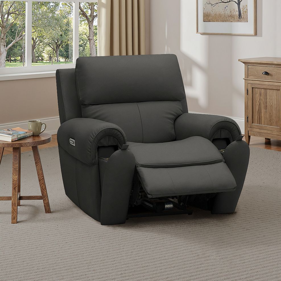 Ezra Electric Recliner Armchair with Power Headrest & Lumbar Support in Storm Leather 1