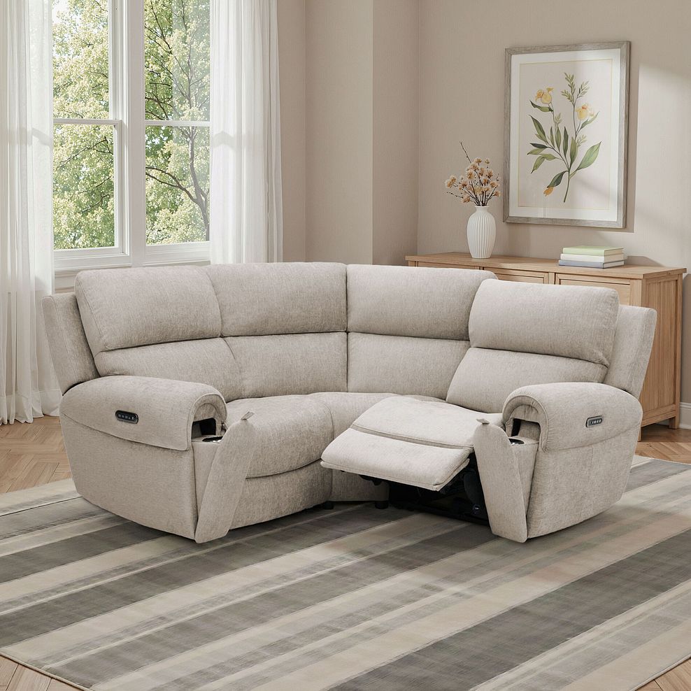 Ezra Group 1 Electric Recliner with Power Headrest & Lumbar Support in Darwin Mink Fabric 1