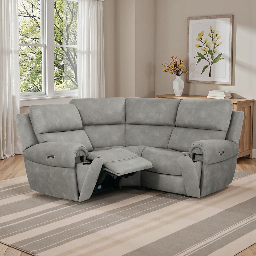 Ezra Group 1 Electric Recliner with Power Headrest & Lumbar Support in Dexter Stone Fabric 1