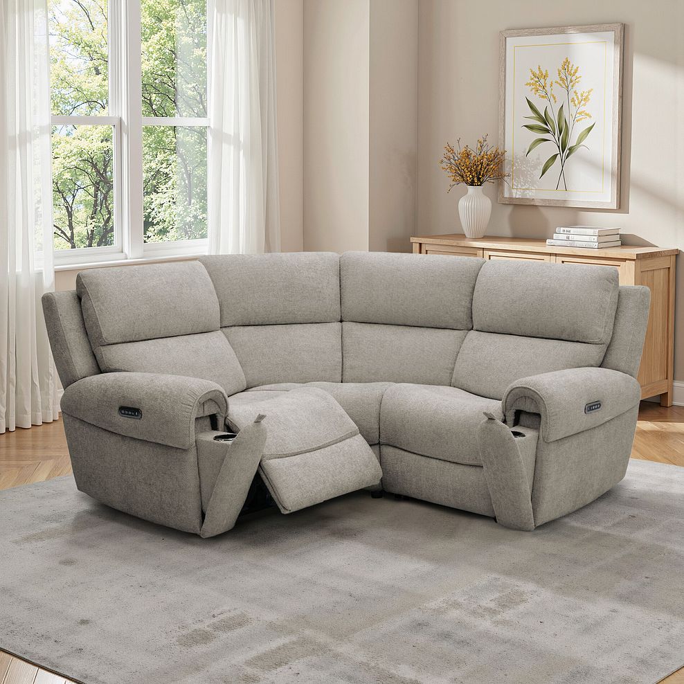 Ezra Group 1 Electric Recliner with Power Headrest & Lumbar Support in Hopsack Linen Fabric 1