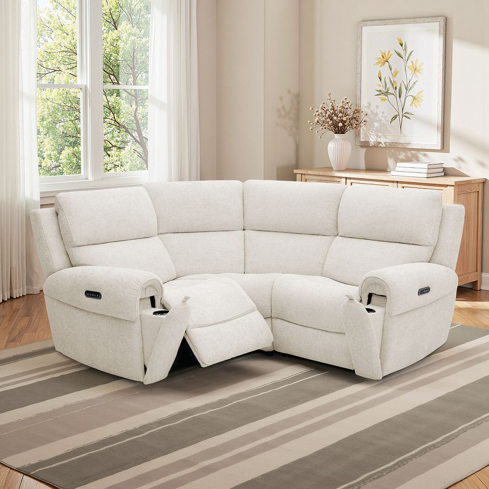 Ezra Group 1 Electric Recliner with Power Headrest & Lumbar Support in Hopsack Natural Fabric 1