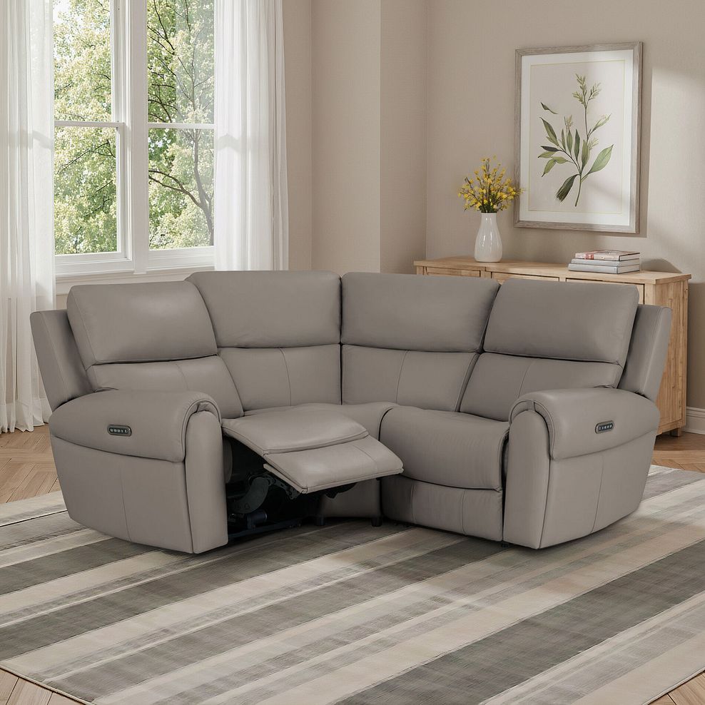 Ezra Group 1 Electric Recliner with Power Headrest & Lumbar Support in Oyster Leather 1