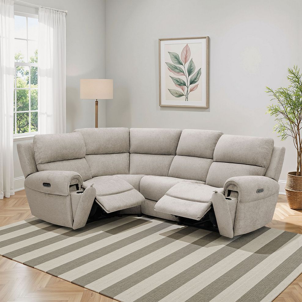Ezra Group 2 Electric Recliner with Power Headrest & Lumbar Support - Right Hand in Darwin Mink Fabric 1