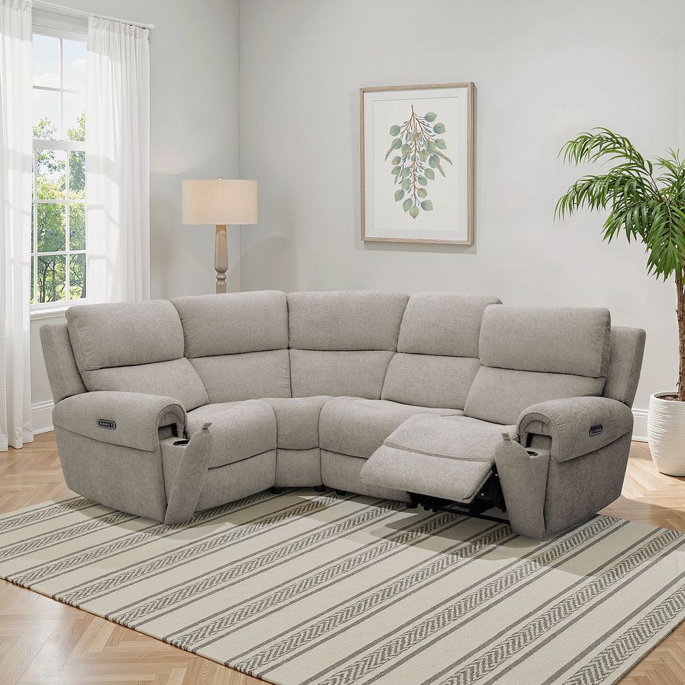 Ezra Group 2 Electric Recliner with Power Headrest & Lumbar Support - Right Hand in Hopsack Linen Fabric 1