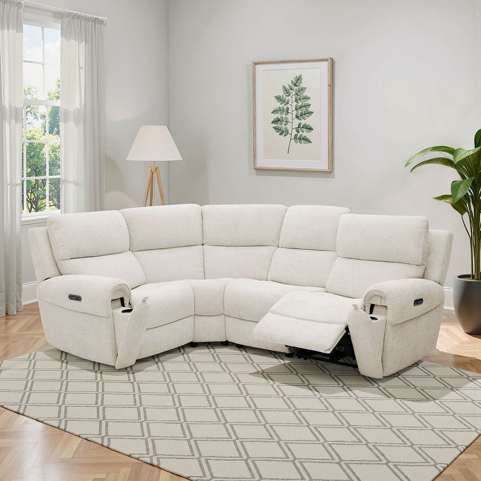 Ezra Group 2 Electric Recliner with Power Headrest & Lumbar Support - Right Hand in Hopsack Natural Fabric 1