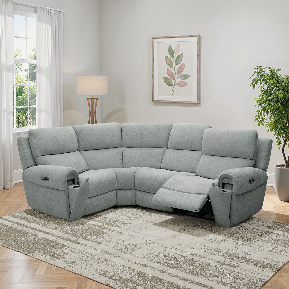 Ezra Group 2 Electric Recliner with Power Headrest & Lumbar Support - Right Hand in Hopsack Platinum Fabric 1