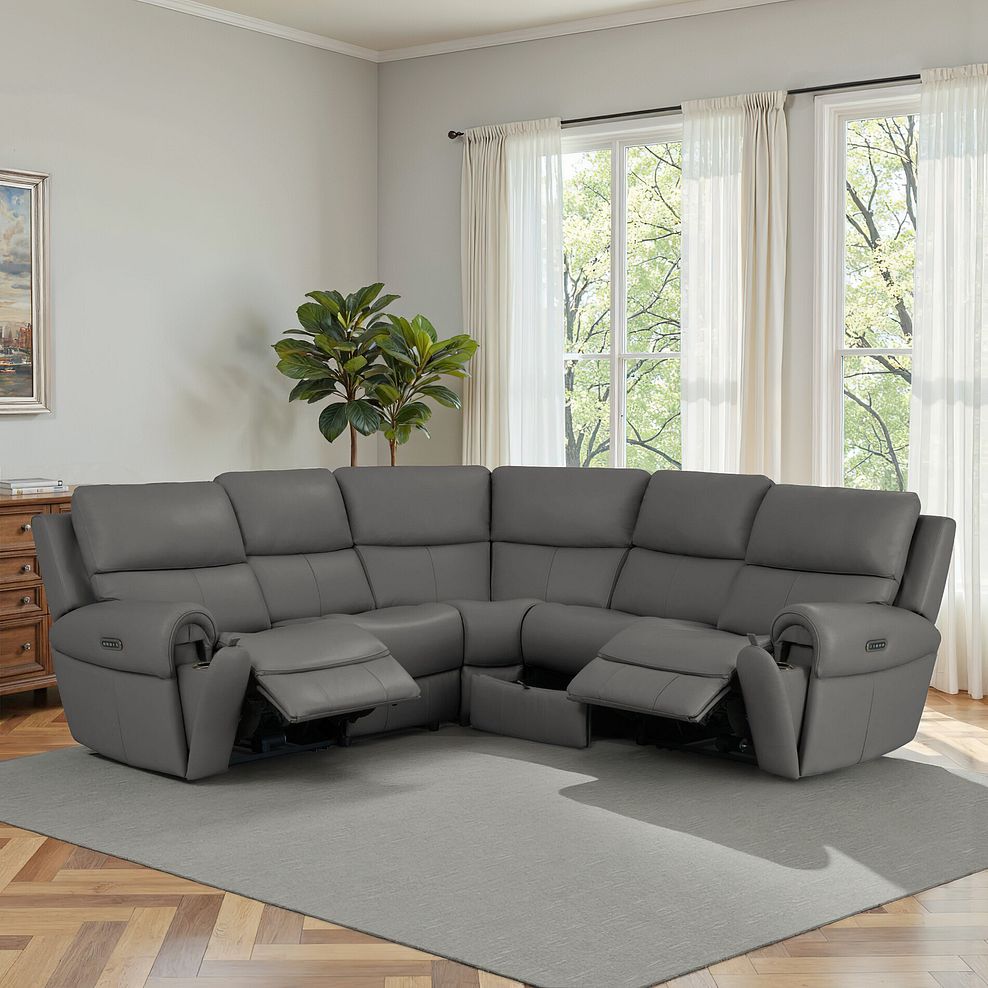 Ezra Group 3 Electric Recliner with 1 Storage Drawer in Elephant Grey Leather 1