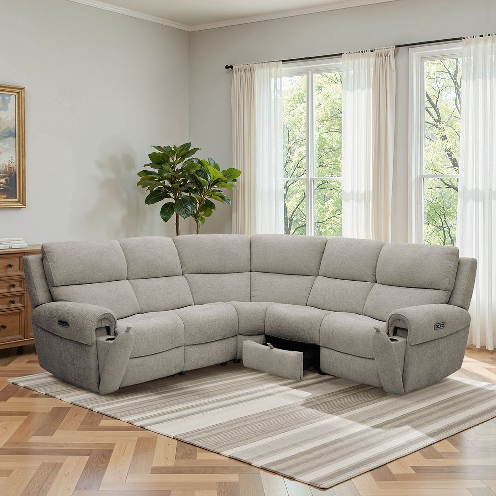 Ezra Group 3 Electric Recliner with 1 Storage Drawer in Hopsack Linen Fabric 1