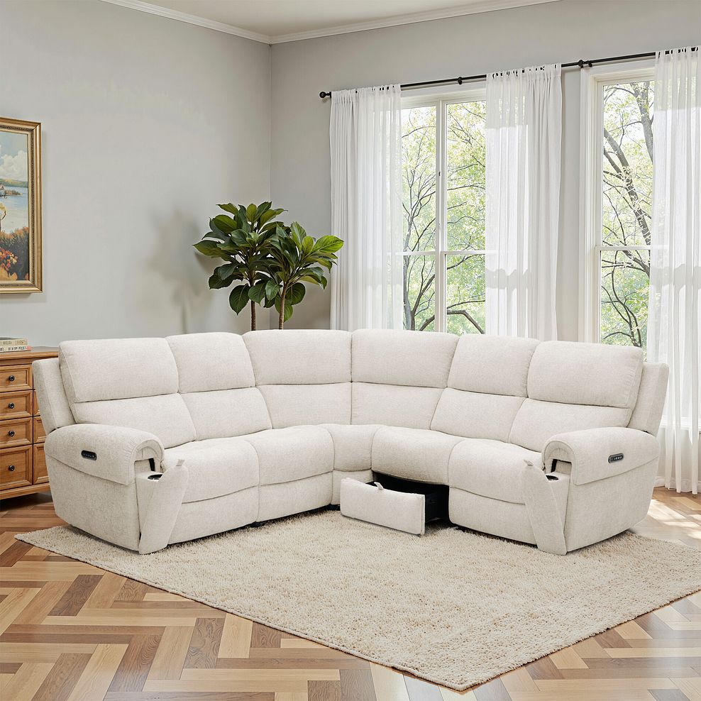 Ezra Group 3 Electric Recliner with 1 Storage Drawer in Hopsack Natural Fabric 1