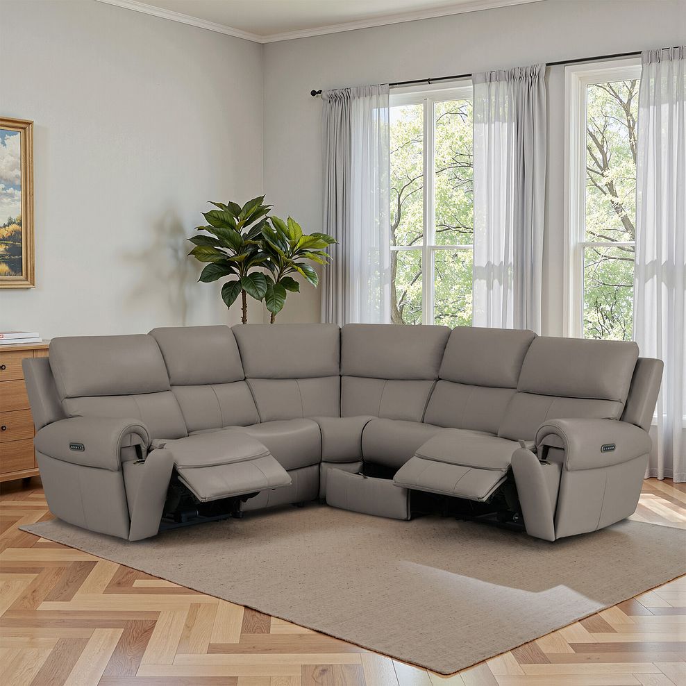 Ezra Group 3 Electric Recliner with 1 Storage Drawer in Oyster Leather 17