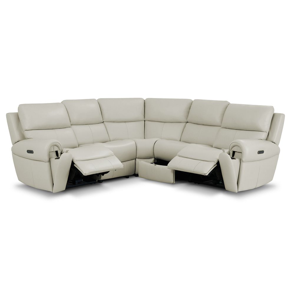Ezra Group 3 Electric Recliner with Power Headrest & Lumbar Support with 1 Storage Drawer in Bone China Leather 2