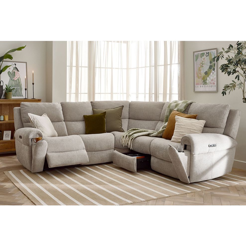 Ezra Group 3 Electric Recliner with Power Headrest  Lumbar Support with 1 Storage Drawer in Darwin Mink Fabric 2