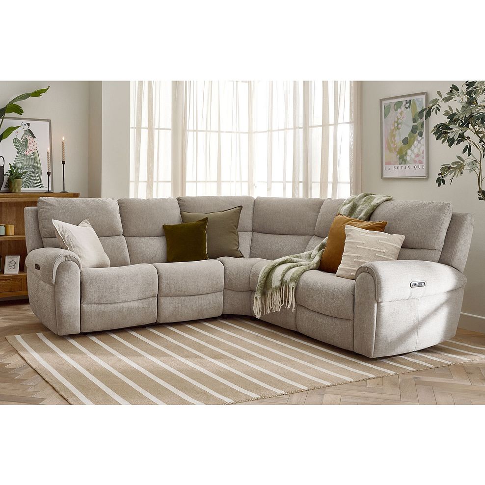 Ezra Group 3 Electric Recliner with Power Headrest  Lumbar Support with 1 Storage Drawer in Darwin Mink Fabric 1