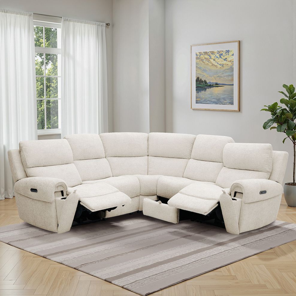 Ezra Group 3 Electric Recliner with Power Headrest & Lumbar Support with 1 Storage Drawer in Hopsack Linen Fabric 1