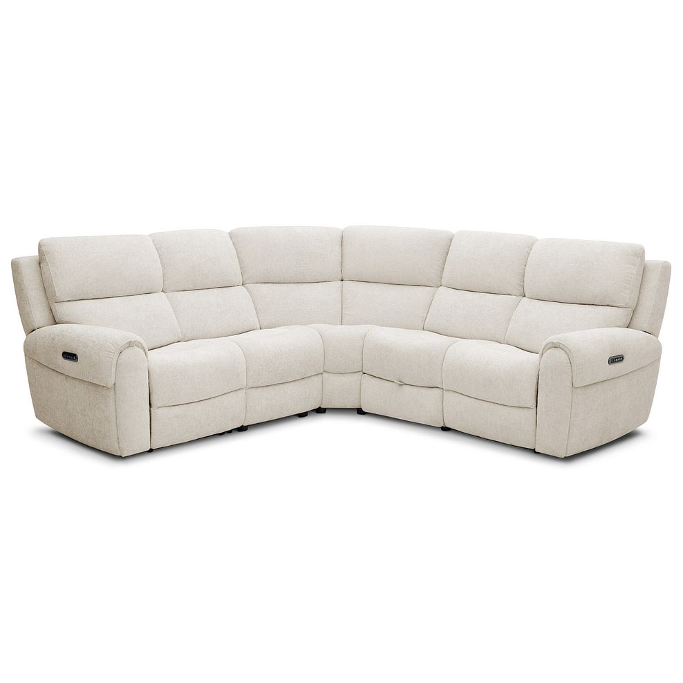 Ezra Group 3 Electric Recliner with Power Headrest & Lumbar Support with 1 Storage Drawer in Hopsack Natural Fabric 1