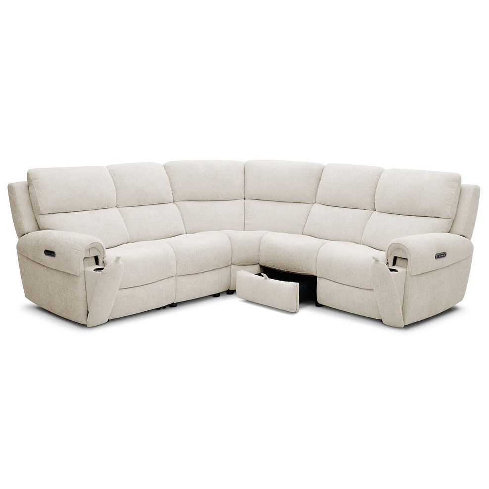 Ezra Group 3 Electric Recliner with Power Headrest & Lumbar Support with 1 Storage Drawer in Hopsack Natural Fabric 2