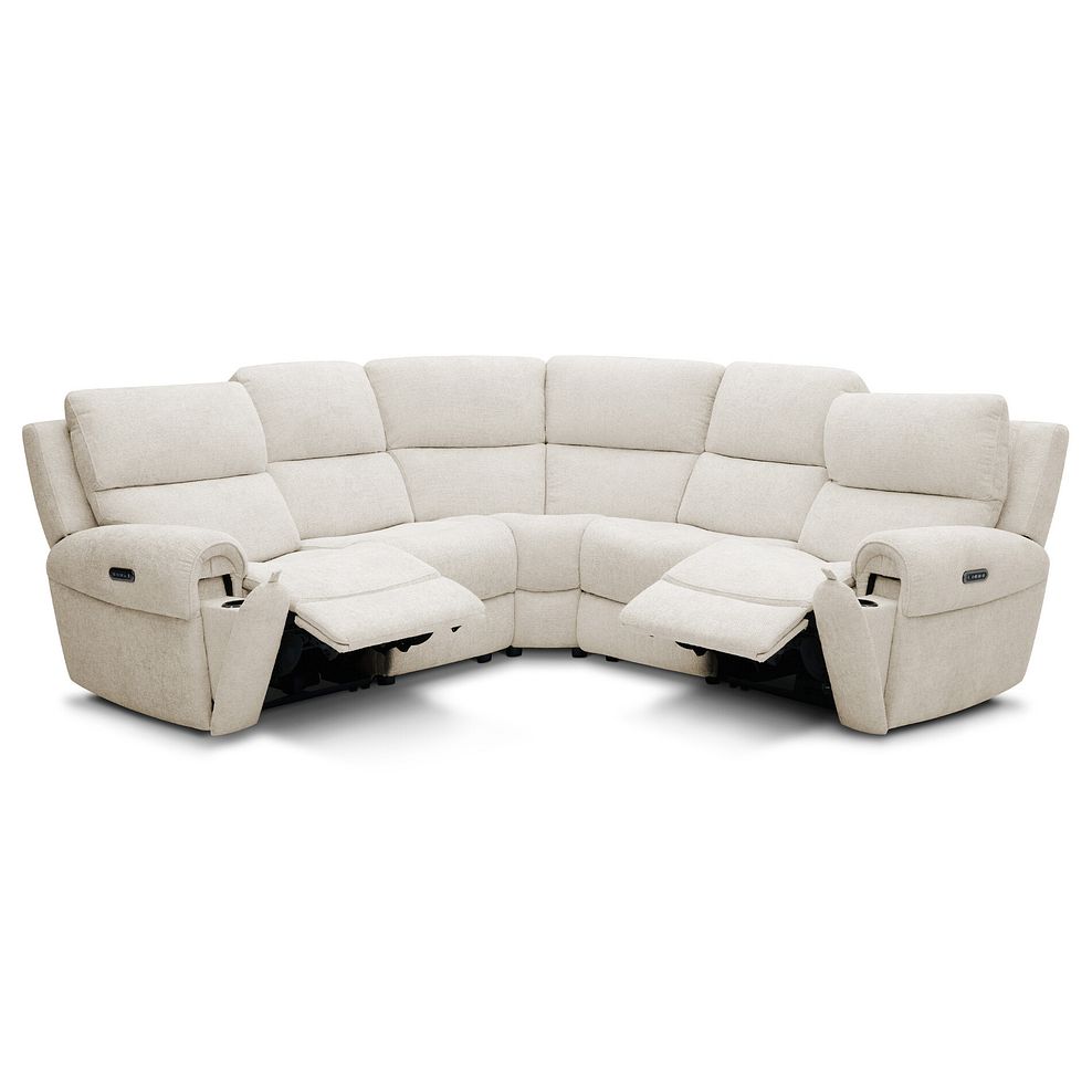 Ezra Group 3 Electric Recliner with Power Headrest & Lumbar Support with 1 Storage Drawer in Hopsack Natural Fabric 3