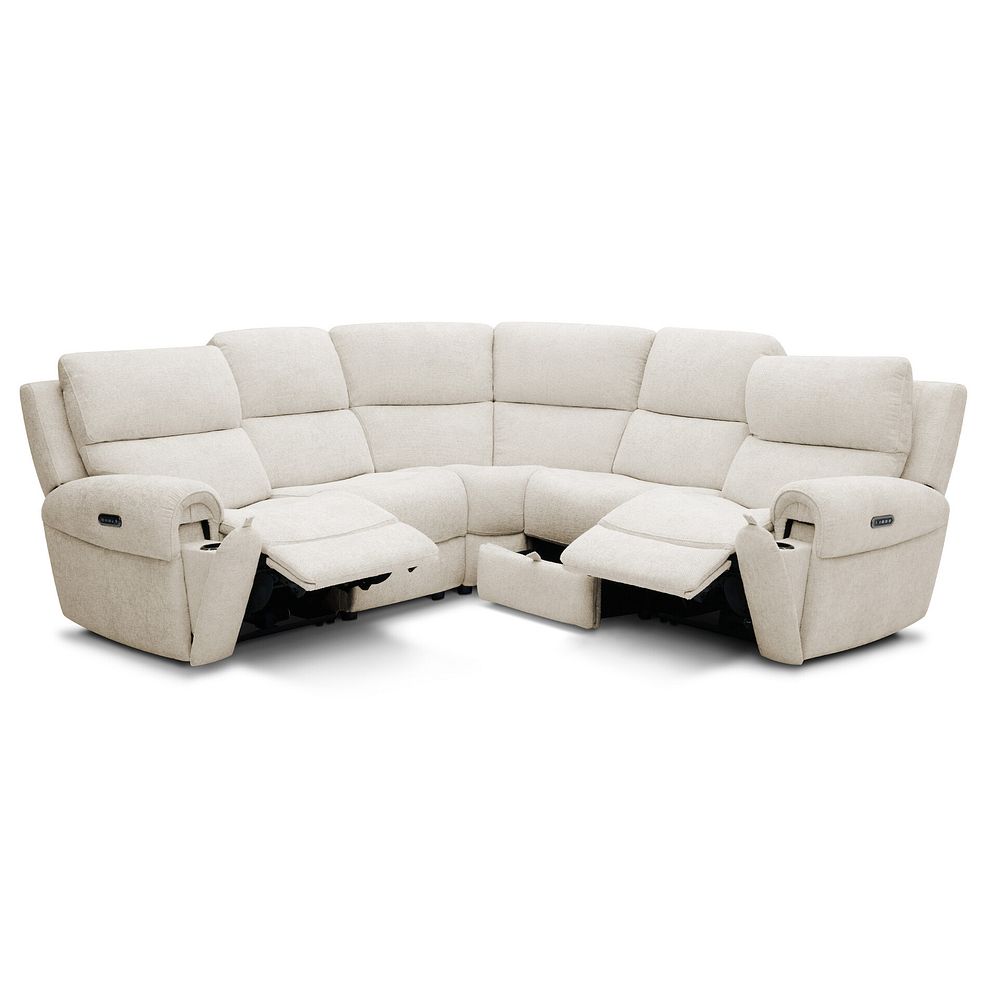 Ezra Group 3 Electric Recliner with Power Headrest & Lumbar Support with 1 Storage Drawer in Hopsack Natural Fabric 4