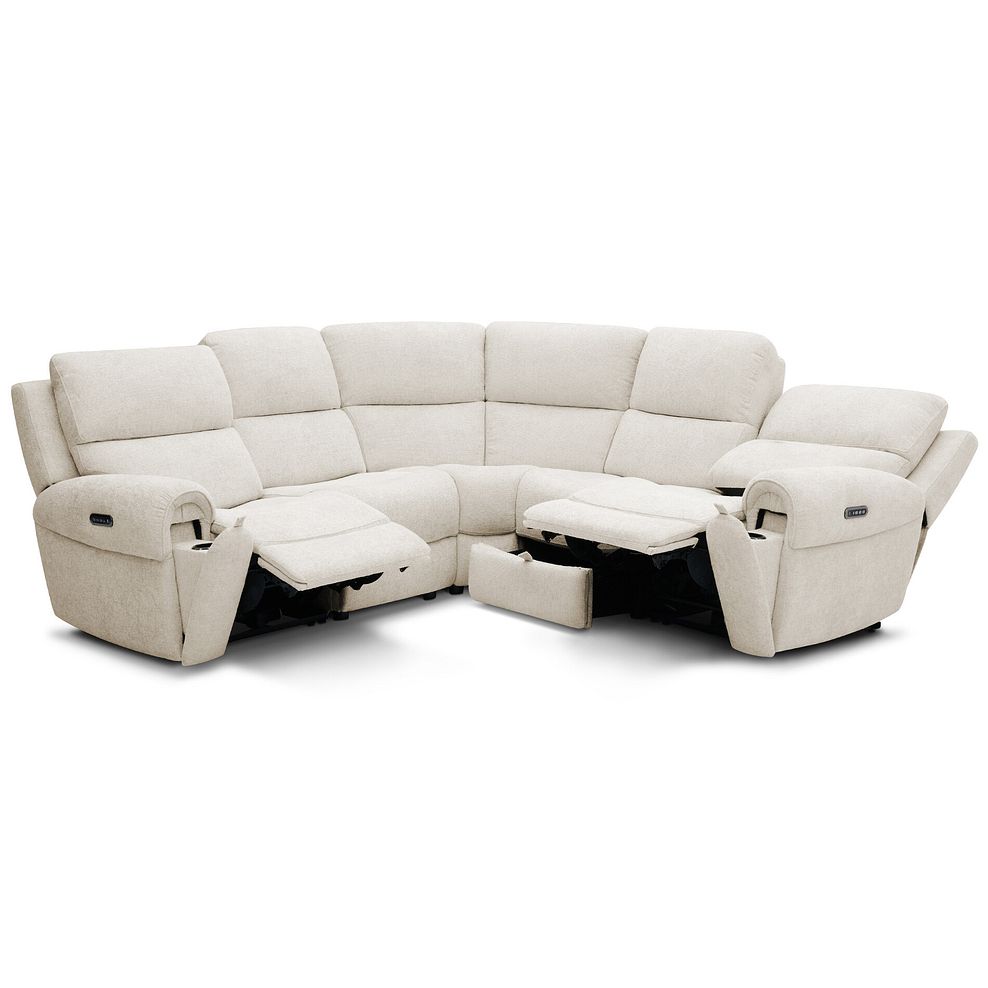 Ezra Group 3 Electric Recliner with Power Headrest & Lumbar Support with 1 Storage Drawer in Hopsack Natural Fabric 5