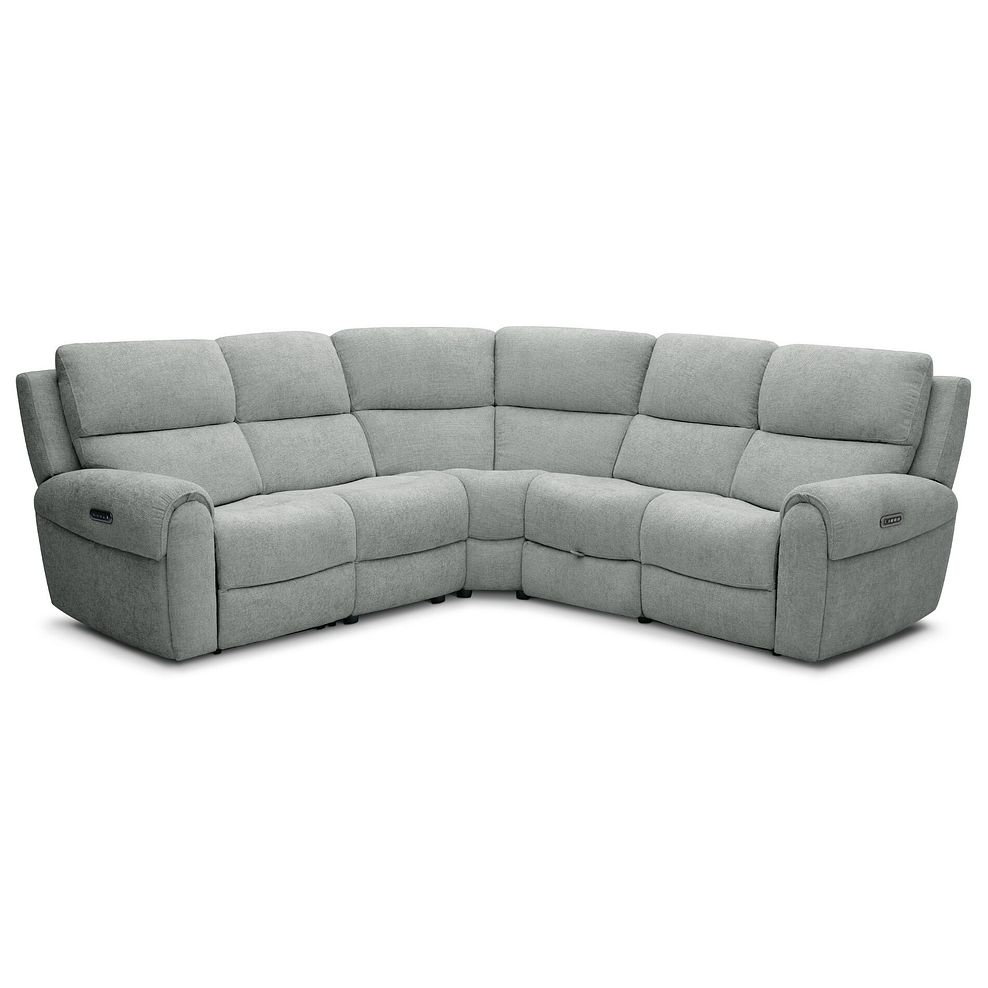 Ezra Group 3 Electric Recliner with Power Headrest & Lumbar Support with 1 Storage Drawer in Hopsack Platinum Fabric 1