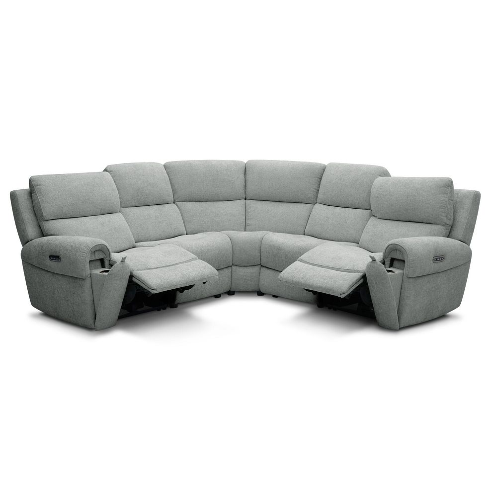 Ezra Group 3 Electric Recliner with Power Headrest & Lumbar Support with 1 Storage Drawer in Hopsack Platinum Fabric 3