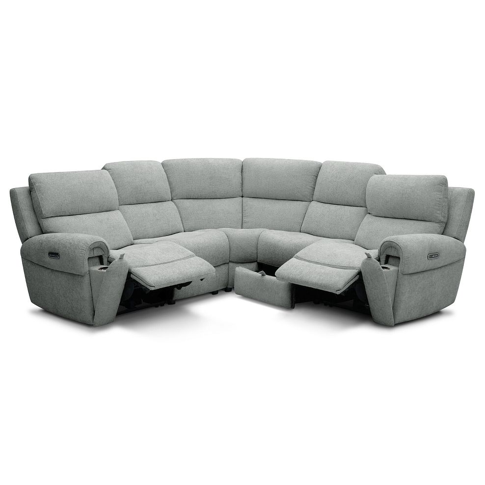 Ezra Group 3 Electric Recliner with Power Headrest & Lumbar Support with 1 Storage Drawer in Hopsack Platinum Fabric 4