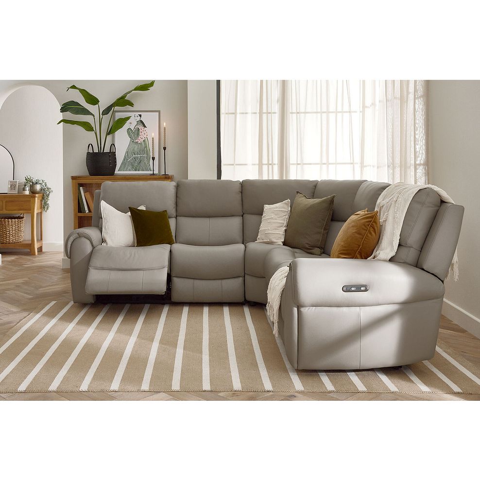 Ezra Group 3 Electric Recliner with Power Headrest  Lumbar Support with 1 Storage Drawer in Oyster Leather 3