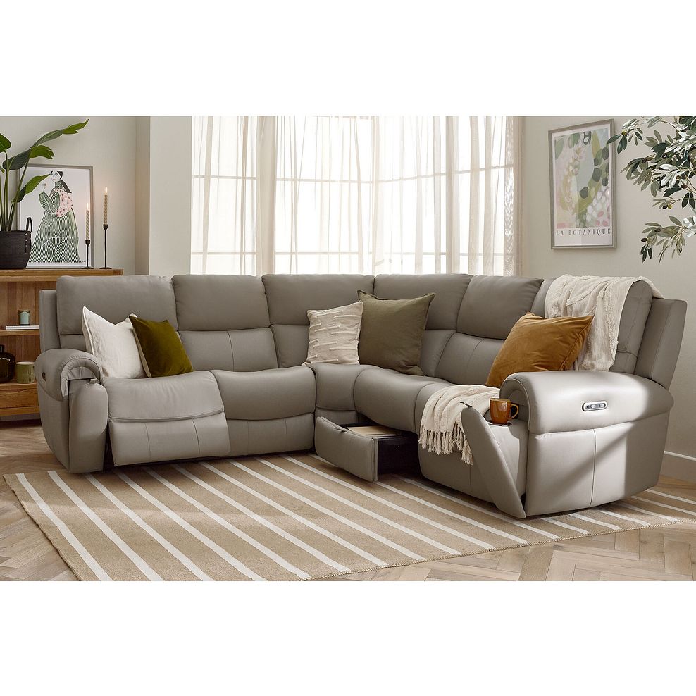 Ezra Group 3 Electric Recliner with Power Headrest  Lumbar Support with 1 Storage Drawer in Oyster Leather 2