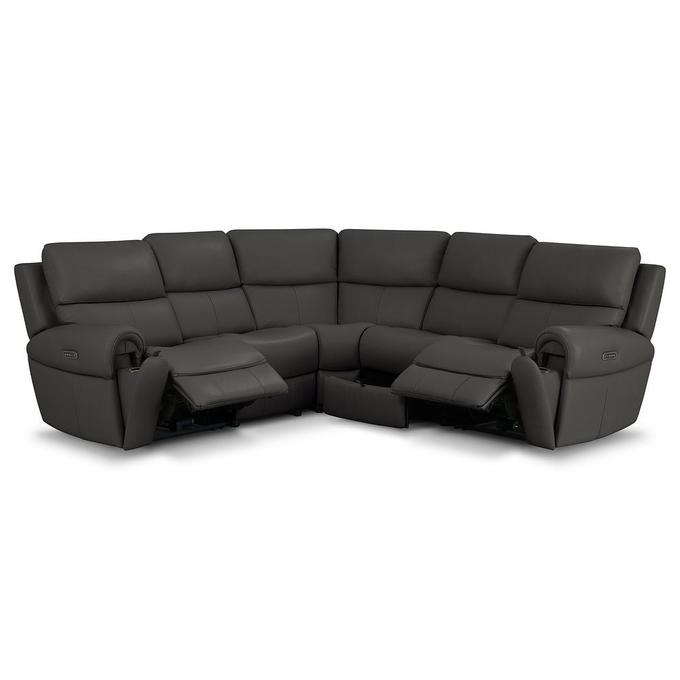 Ezra Group 3 Electric Recliner with Power Headrest & Lumbar Support with 1 Storage Drawer in Storm Leather 2