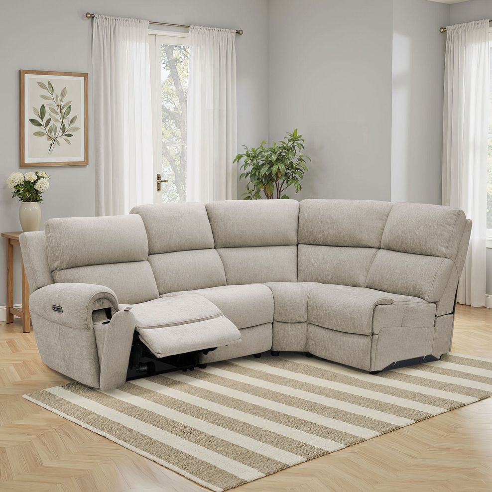 Ezra Group 4 Electric Recliner with Power Headrest & Lumbar Support in Darwin Mink Fabric 1