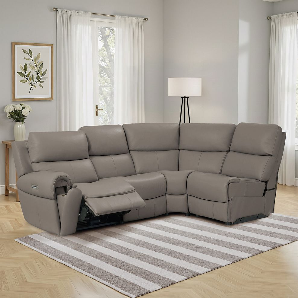 Ezra Group 4 Electric Recliner with Power Headrest & Lumbar Support in Oyster Leather 1