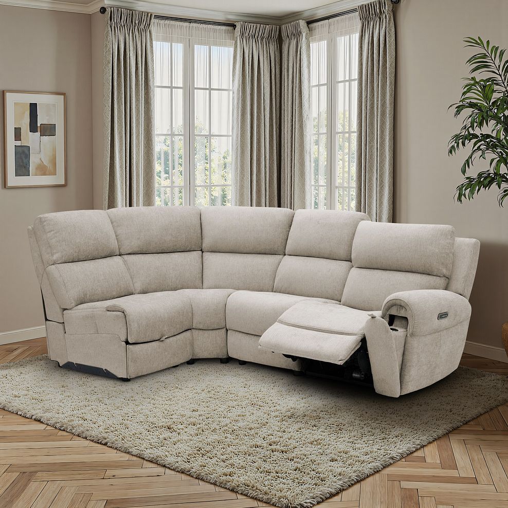 Ezra Group 5 Electric Recliner with Power Headrest & Lumbar Support in Darwin Mink Fabric 1