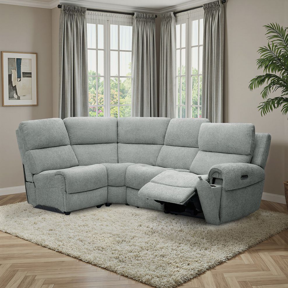 Ezra Group 5 Electric Recliner with Power Headrest & Lumbar Support in Hopsack Platinum Fabric 1