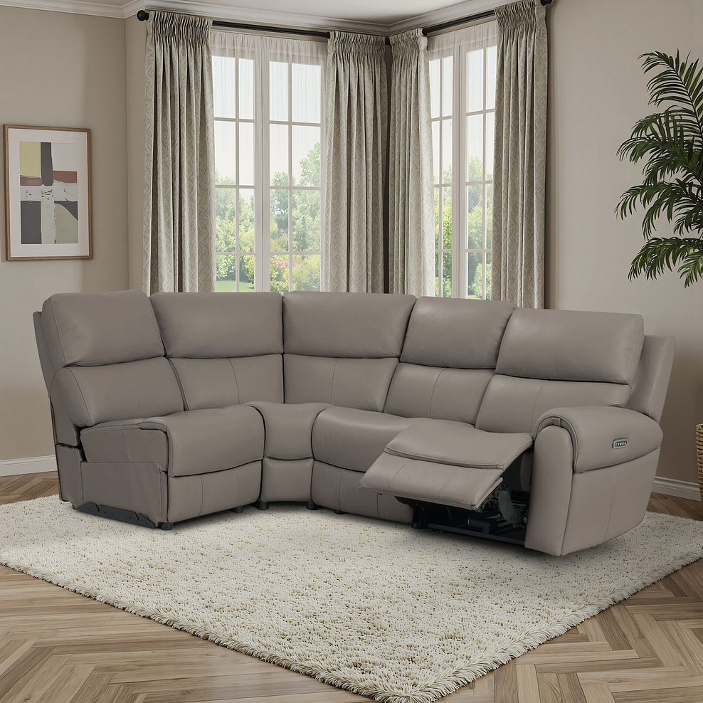 Ezra Group 5 Electric Recliner with Power Headrest & Lumbar Support in Oyster Leather 1