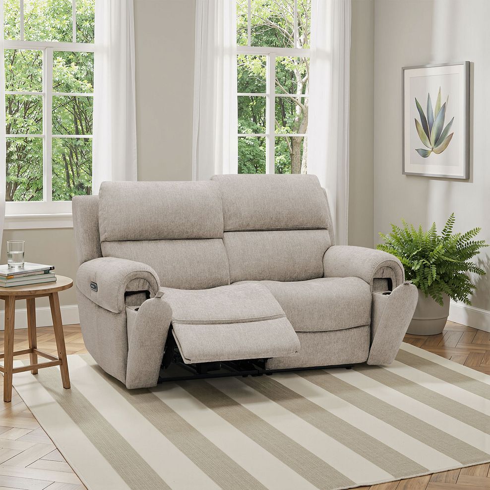 Ezra Group 8 Electric Recliner with Power Headrest & Lumbar Support in Darwin Mink Fabric 1