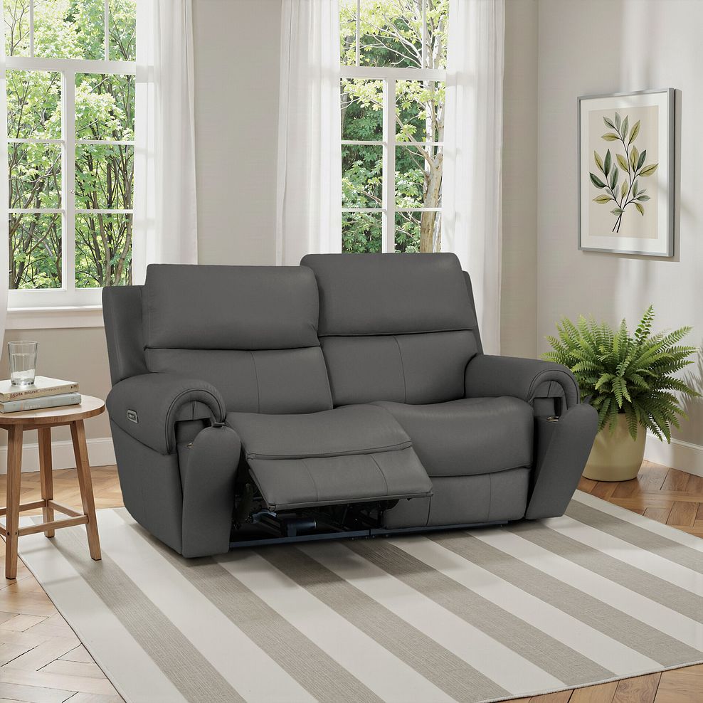 Ezra Group 8 Electric Recliner with Power Headrest & Lumbar Support in Elephant Grey Leather 1