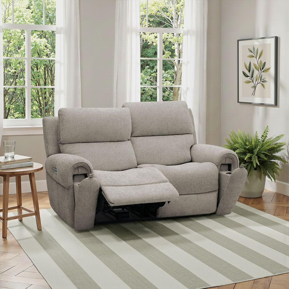 Ezra Group 8 Electric Recliner with Power Headrest & Lumbar Support in Hopsack Linen Fabric 1