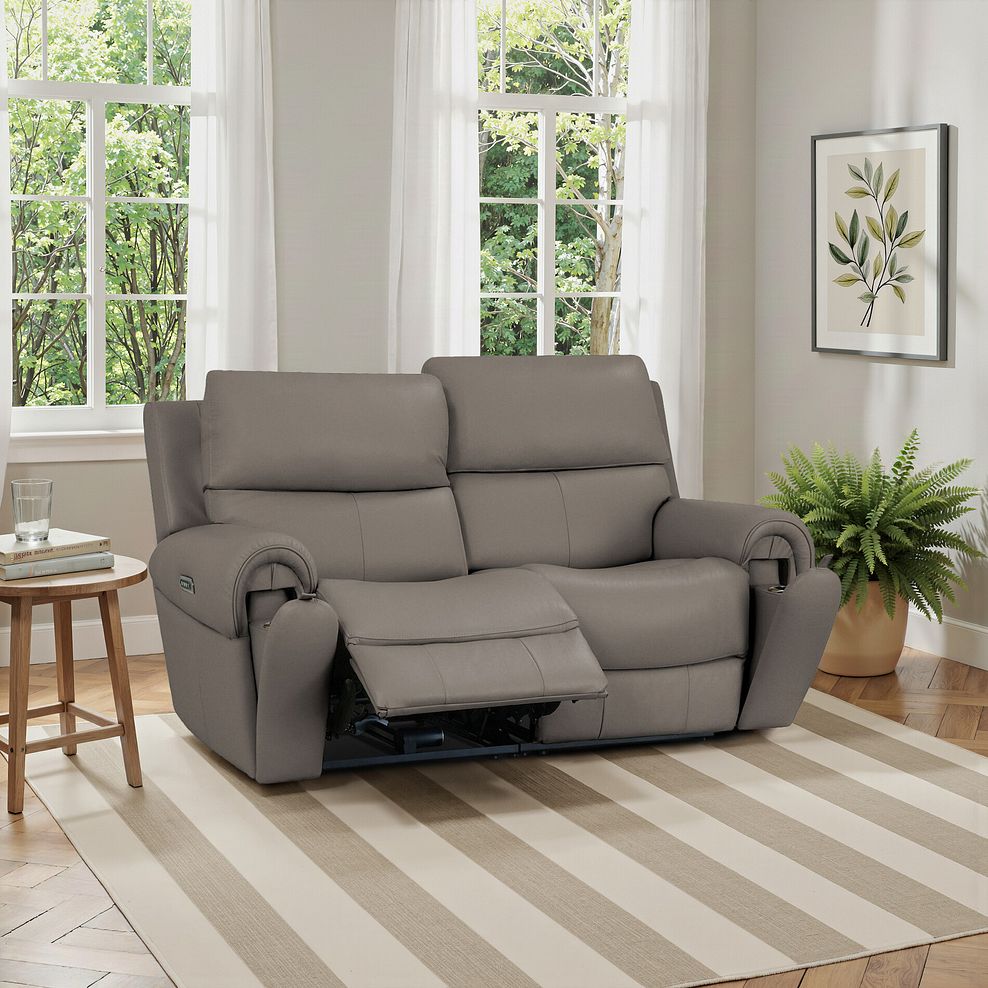 Ezra Group 8 Electric Recliner with Power Headrest & Lumbar Support in Oyster Leather 1