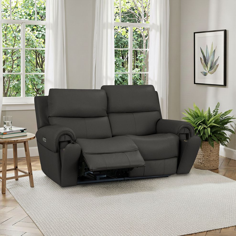 Ezra Group 8 Electric Recliner with Power Headrest & Lumbar Support in Storm Leather 1