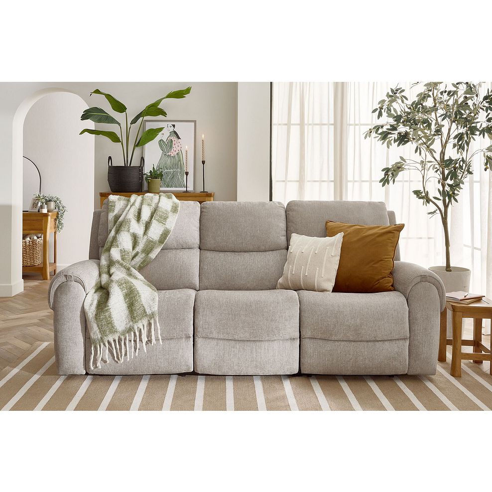 Ezra Group 9 Electric Recliner with Power Headrest  Lumbar Support in Darwin Mink Fabric 2