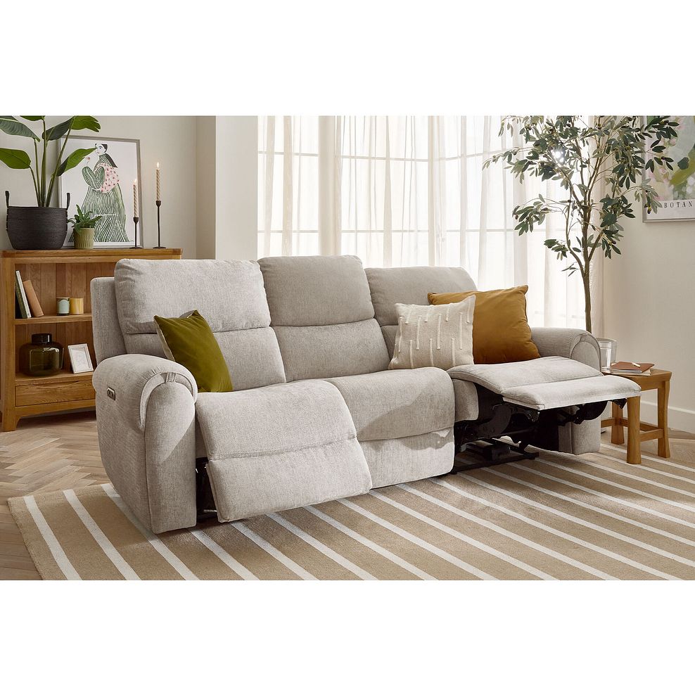Ezra Group 9 Electric Recliner with Power Headrest  Lumbar Support in Darwin Mink Fabric 1
