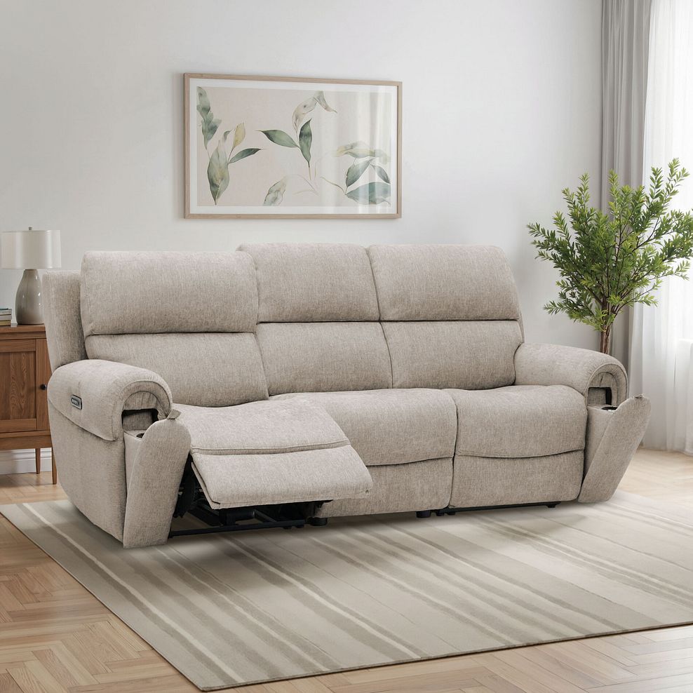 Ezra Group 9 Electric Recliner with Power Headrest & Lumbar Support in Darwin Mink Fabric 20