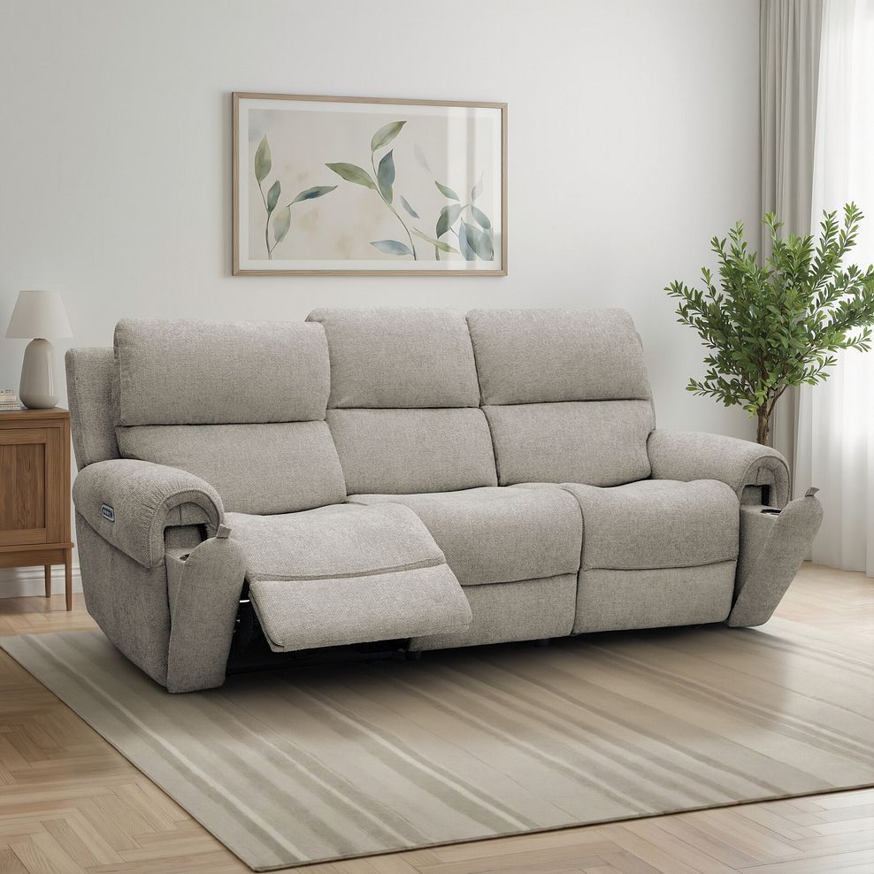 Ezra Group 9 Electric Recliner with Power Headrest & Lumbar Support in Hopsack Linen Fabric 1