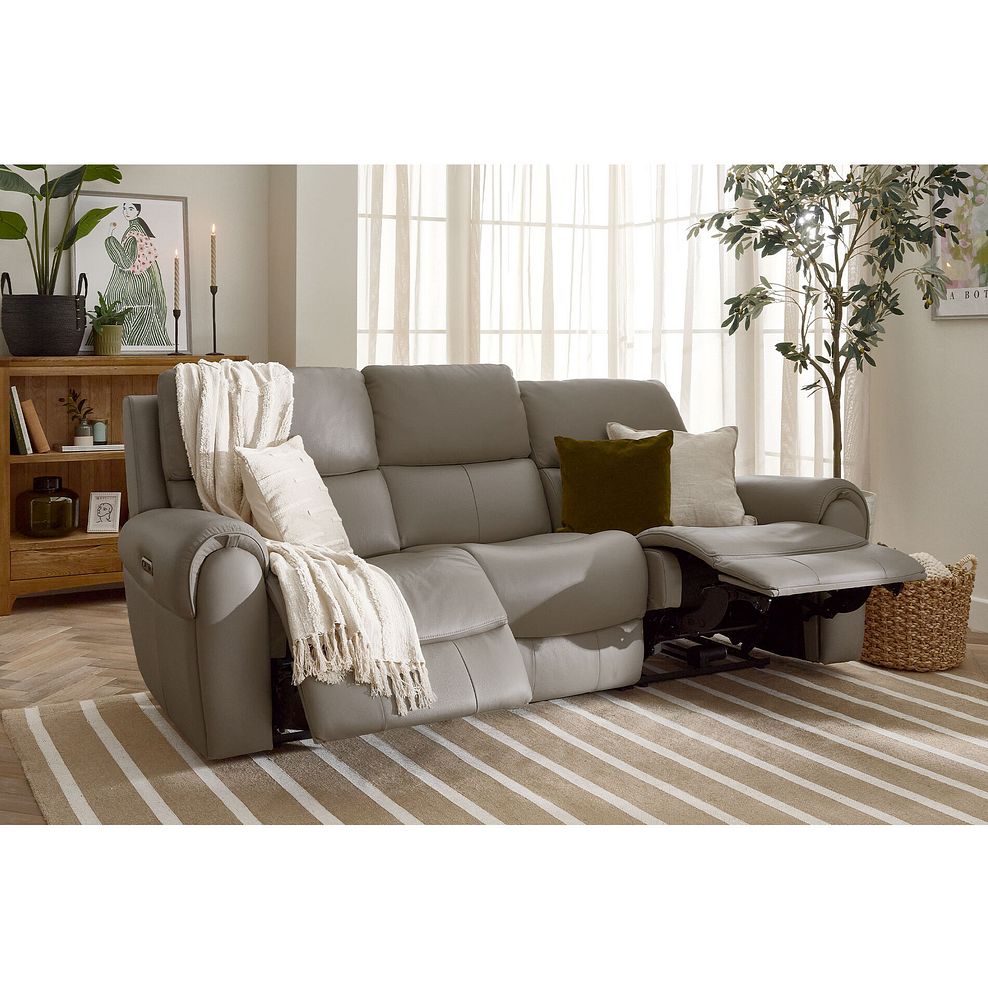 Ezra Group 9 Electric Recliner with Power Headrest  Lumbar Support in Oyster Leather 1